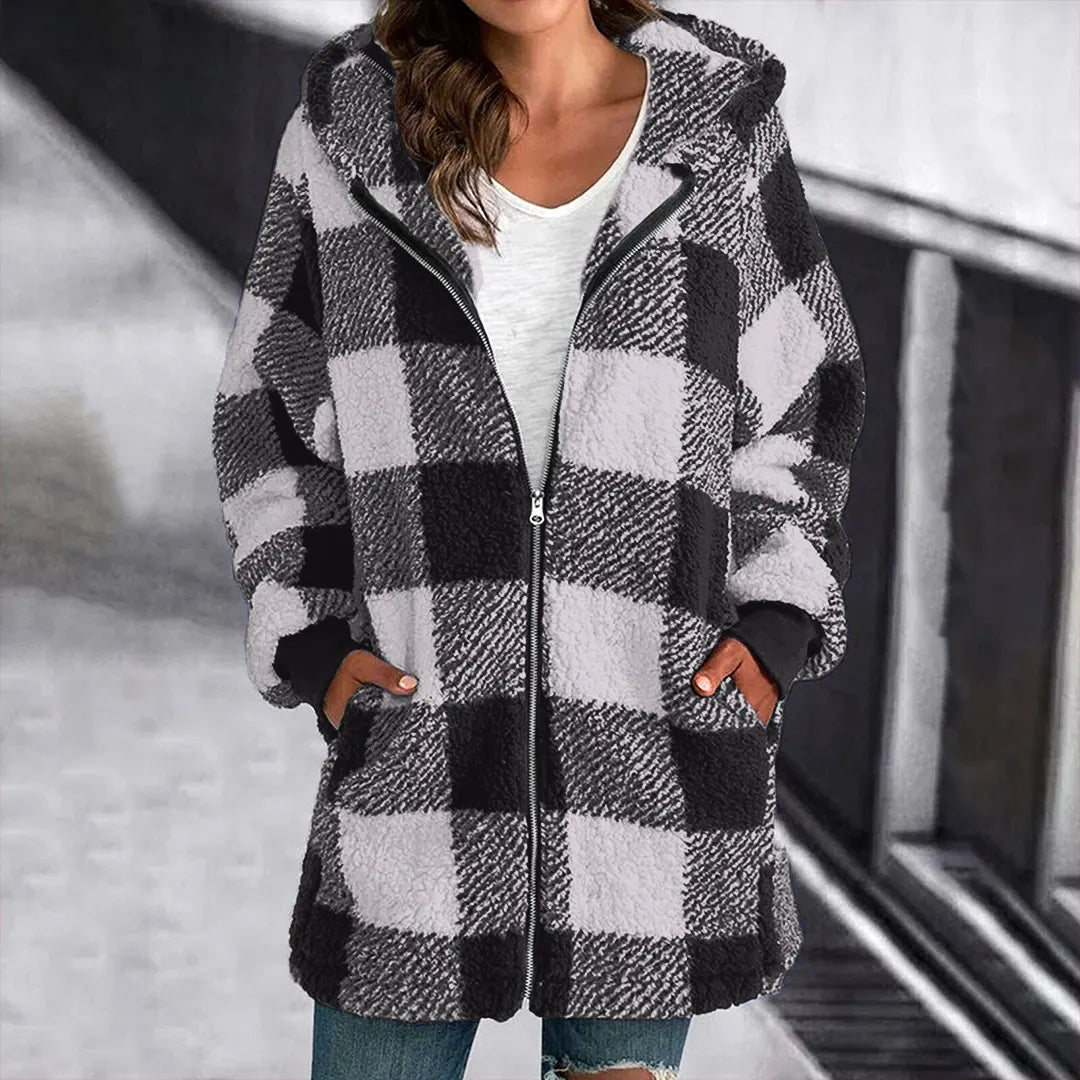 Kvinnors överdimensionerad rutig hoodie