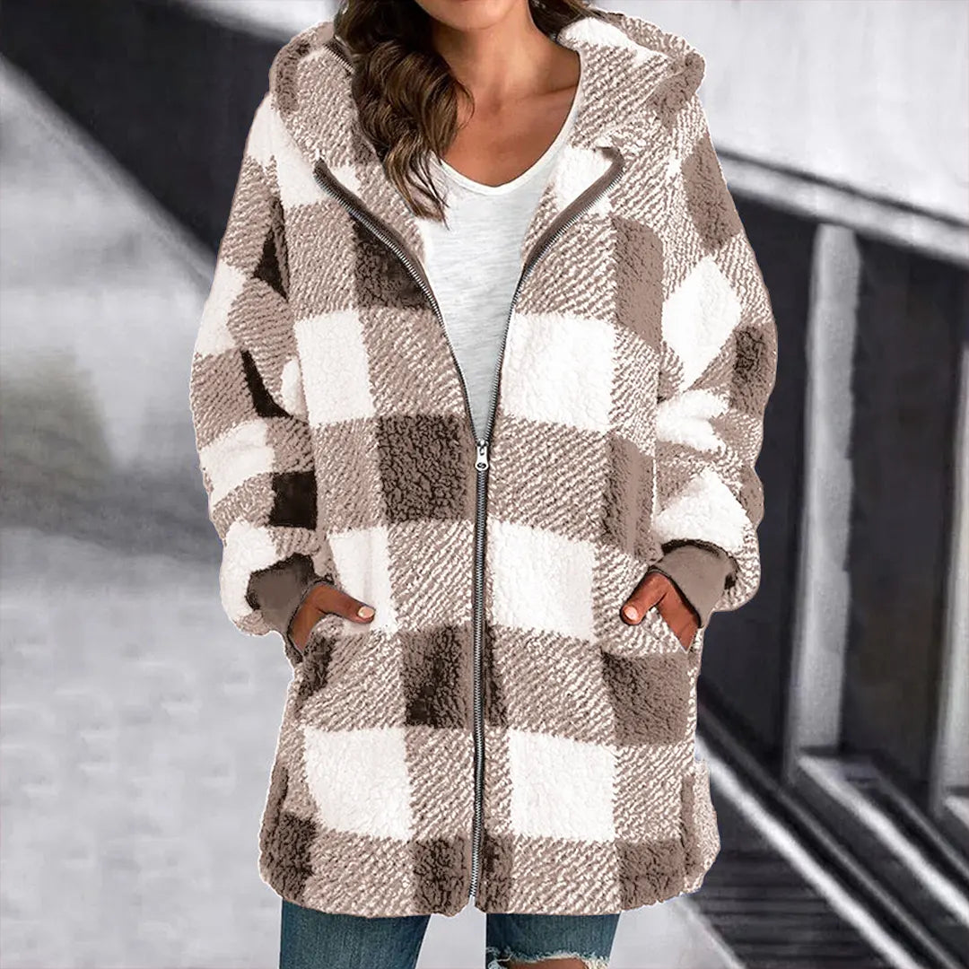 Kvinnors överdimensionerad rutig hoodie