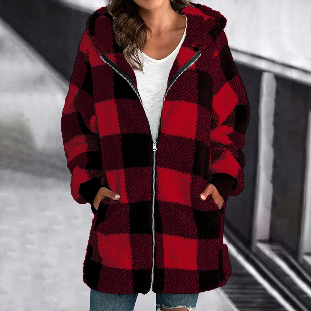 Kvinnors överdimensionerad rutig hoodie