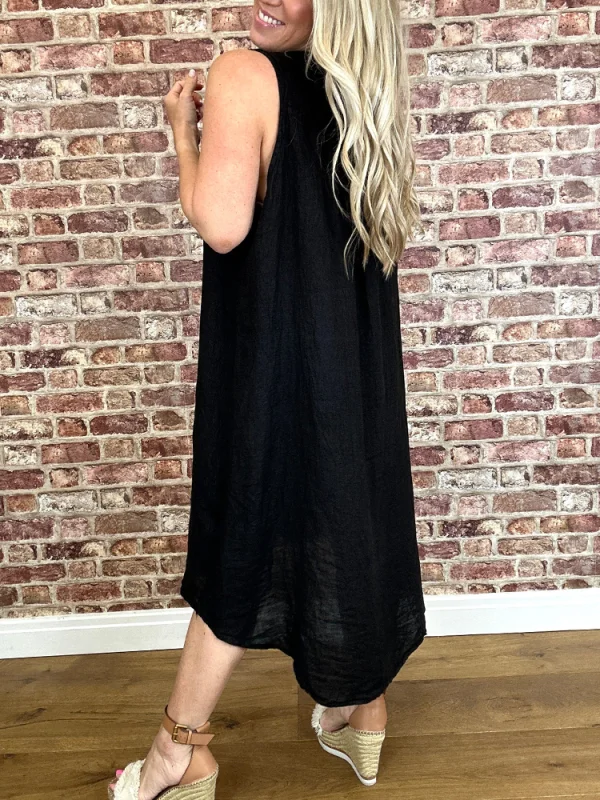 2024 New Solid Color V-Neck Big Button Dress