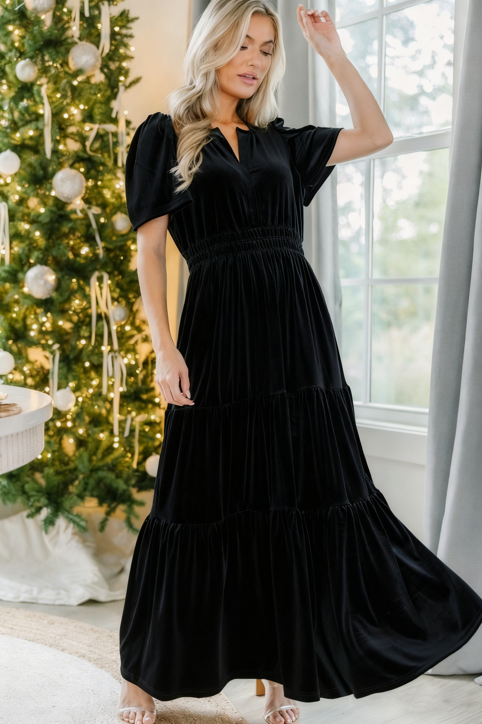 🎄Christmas Sale🔥High-quality velvet short-sleeved Christmas dress