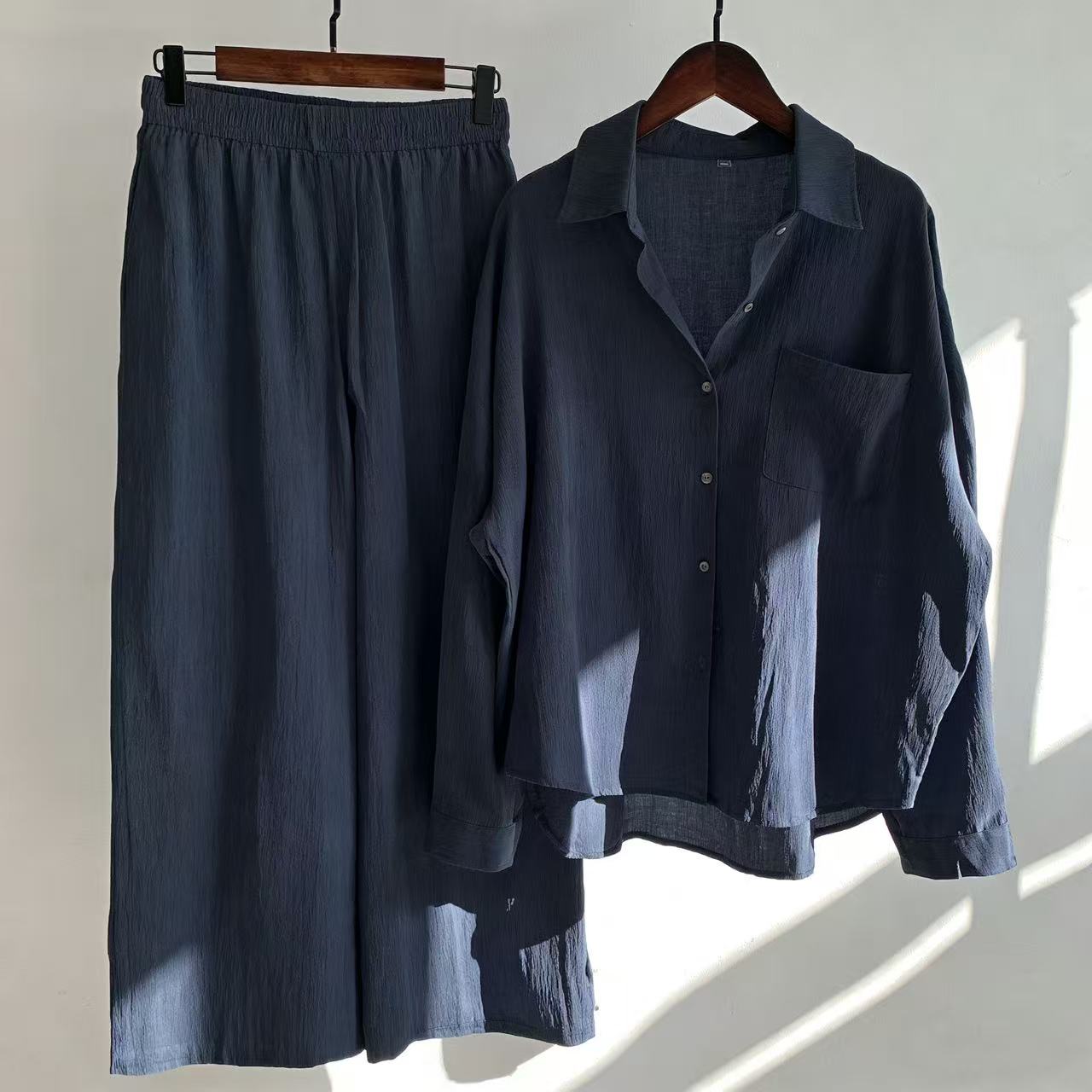 🌸Cotton and linen shirt and high-waisted trousers set