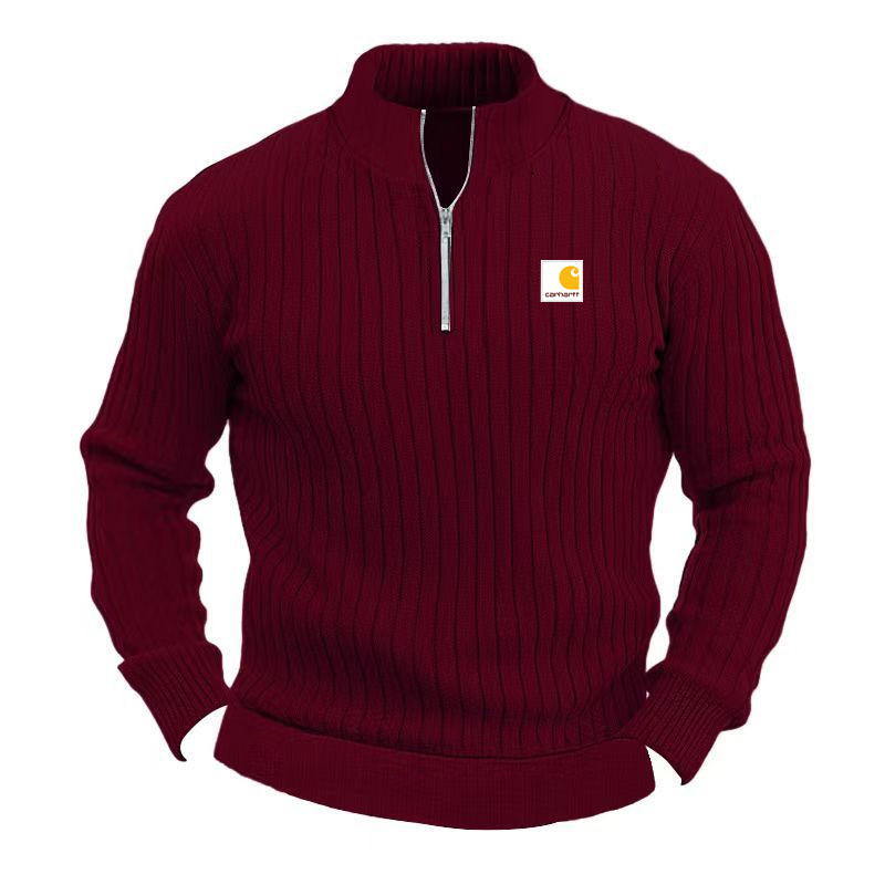 Men's Solid Color Stand Collar Knitted Pullover Sweater