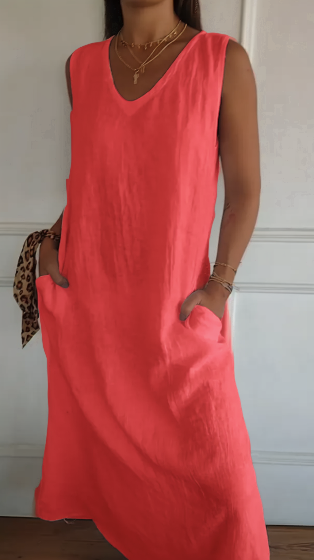 Women's Cotton linen casual sleeveless dress