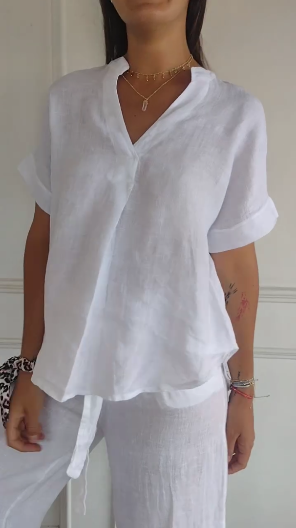 Women's Casual Relaxed Linen Short Sleeves Top