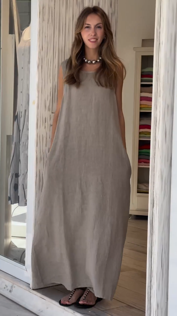 2024 Women's Cotton linen casual sleeveless dress