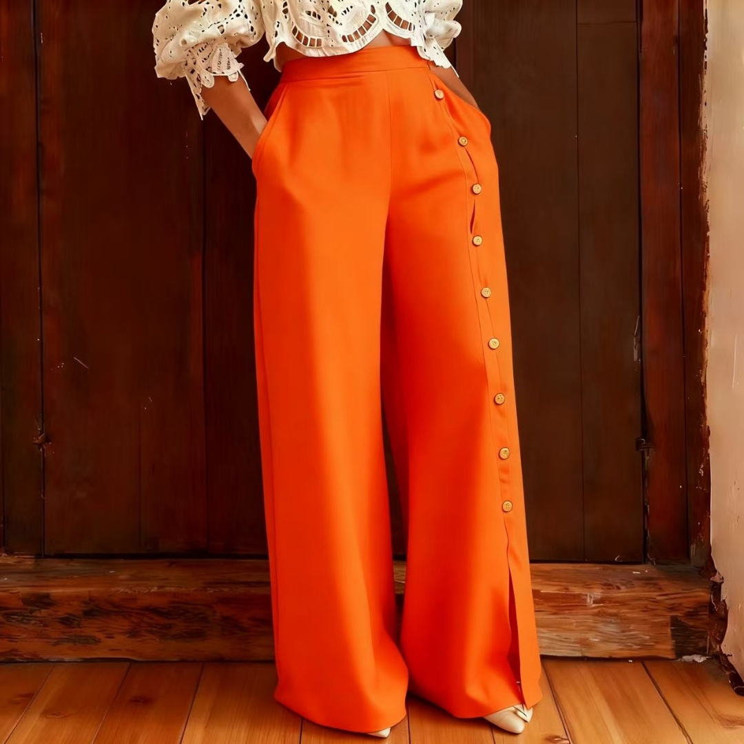 2025 Casual loose multi-button slit wide-leg pants