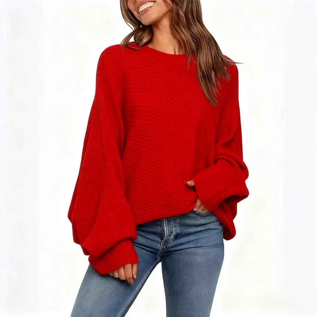 2025🔥Batwing Sleeve Round Neck Solid Color Cashmere Sweater