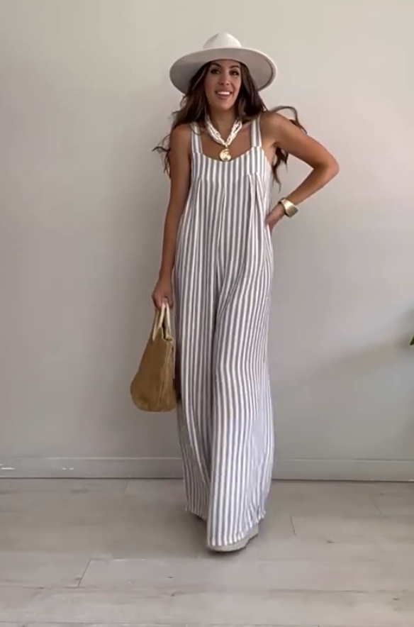 Women's Casual Loose Striped Jumpsuit