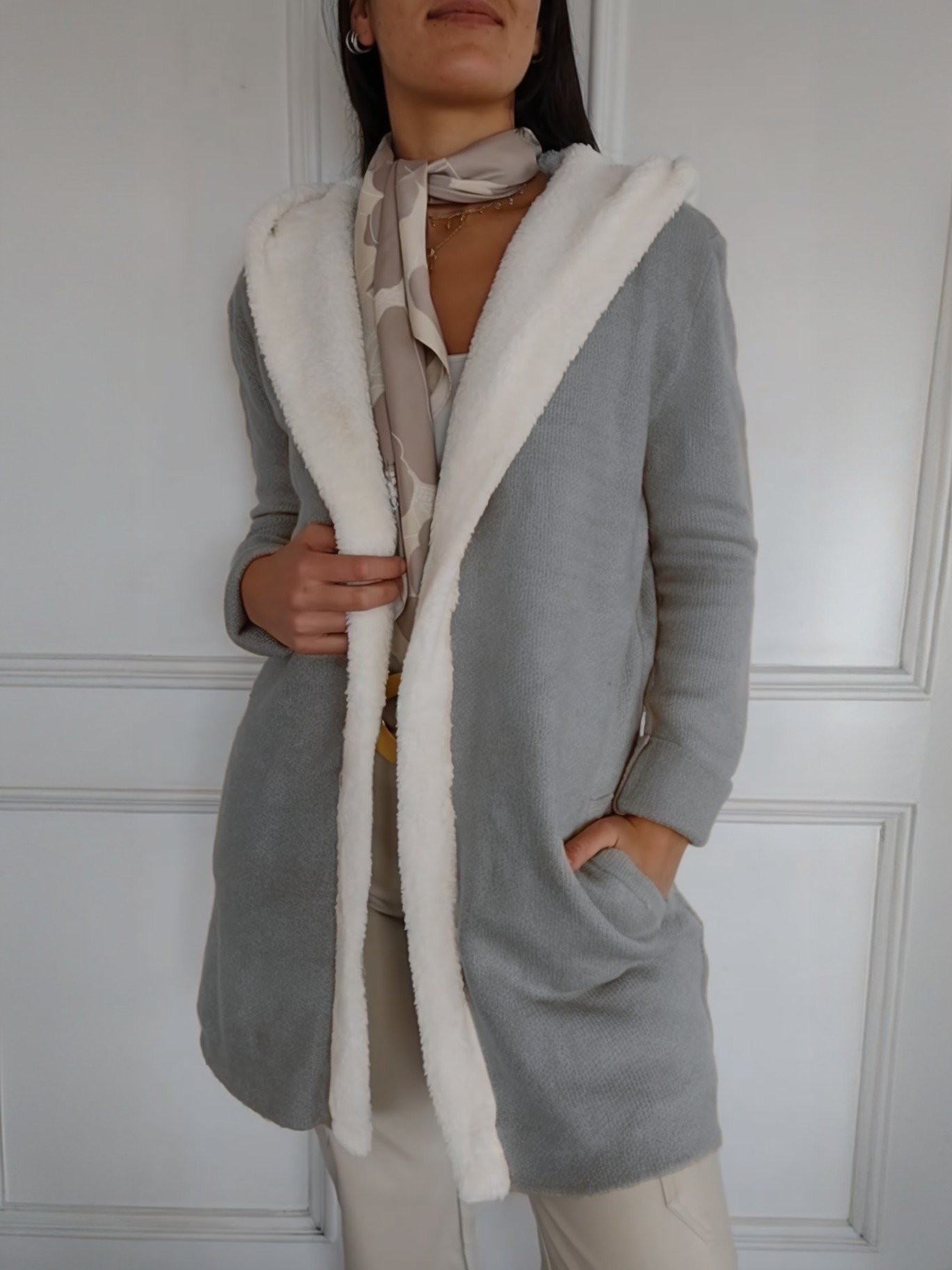 Women's Long Sleeve Hooded Fuzzy Casual Sweater Coat With Pockets