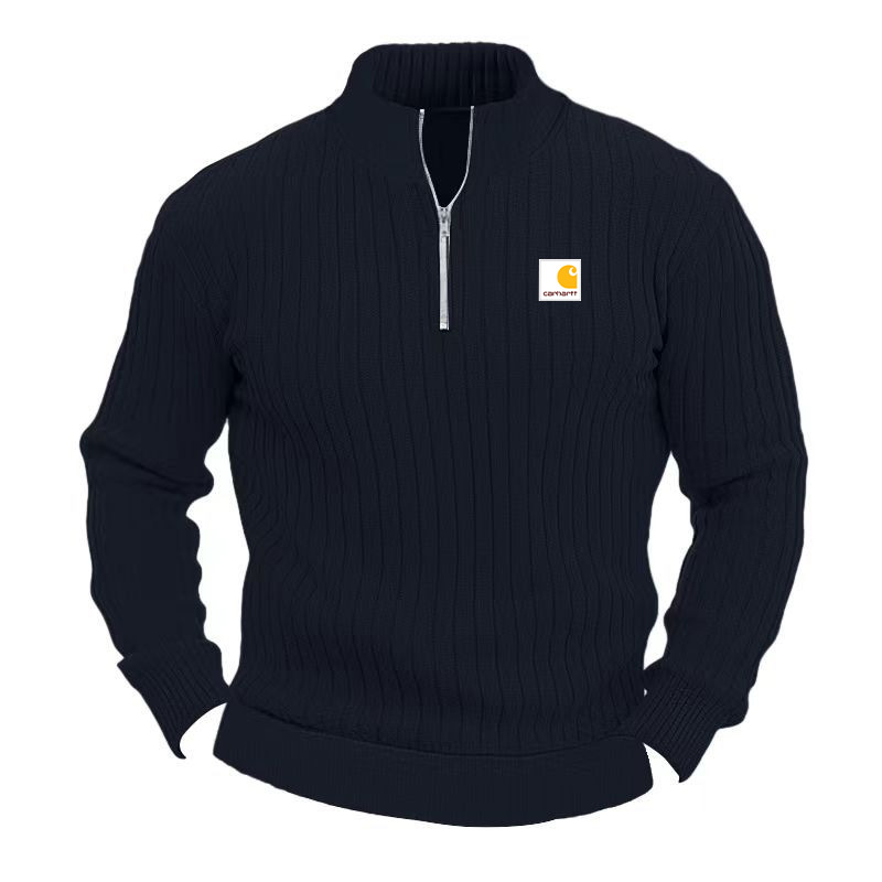 Men's Solid Color Stand Collar Knitted Pullover Sweater