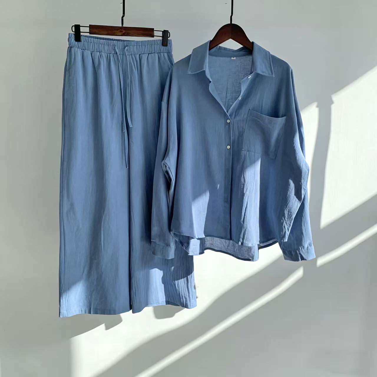 🌸Cotton and linen shirt and high-waisted trousers set