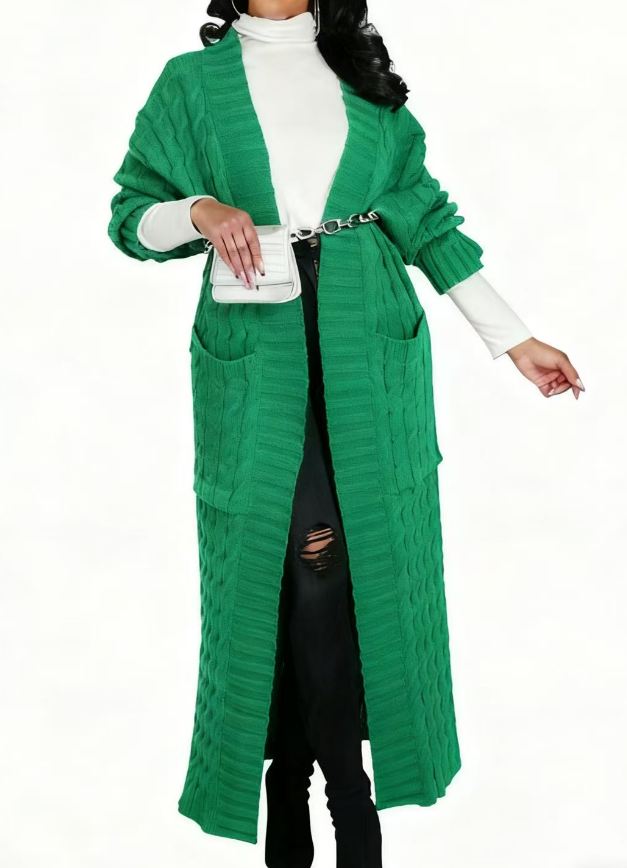 2025 Women's Solid Color Drop Shoulder Pocket Cable Knit Cardigan