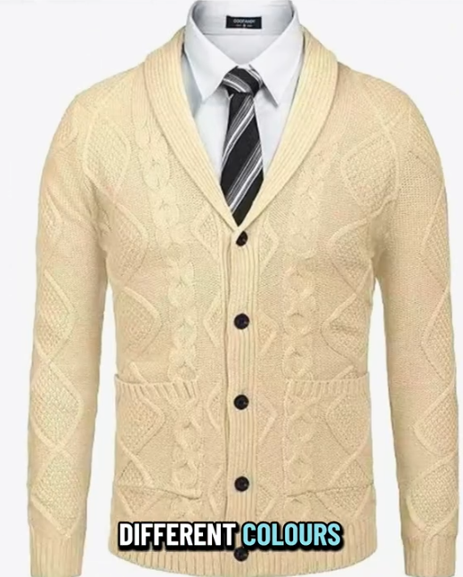 2025 Men's Shawl Collar Button Cable Knit Sweater