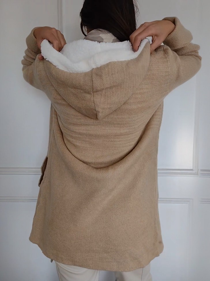 Women's Long Sleeve Hooded Fuzzy Casual Sweater Coat With Pockets