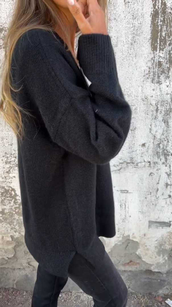 Solid Color V-neck Long Sleeves Thick Sweater 