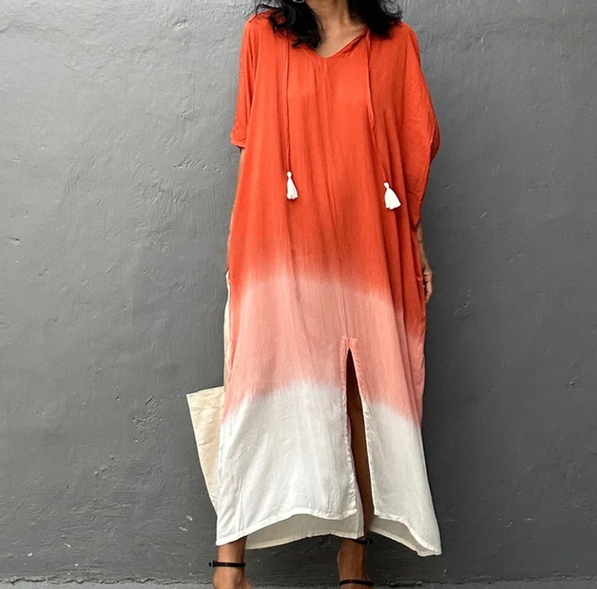 Gradient Color Beach Smock Fringe Cardigan Dress