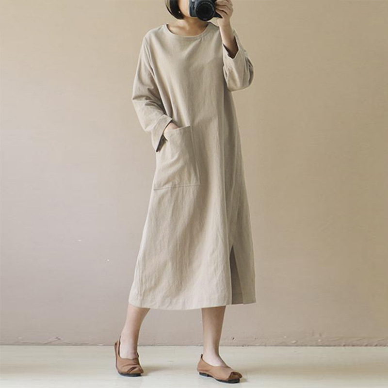 2026 Retro Mid-Length Cotton Linen Dress