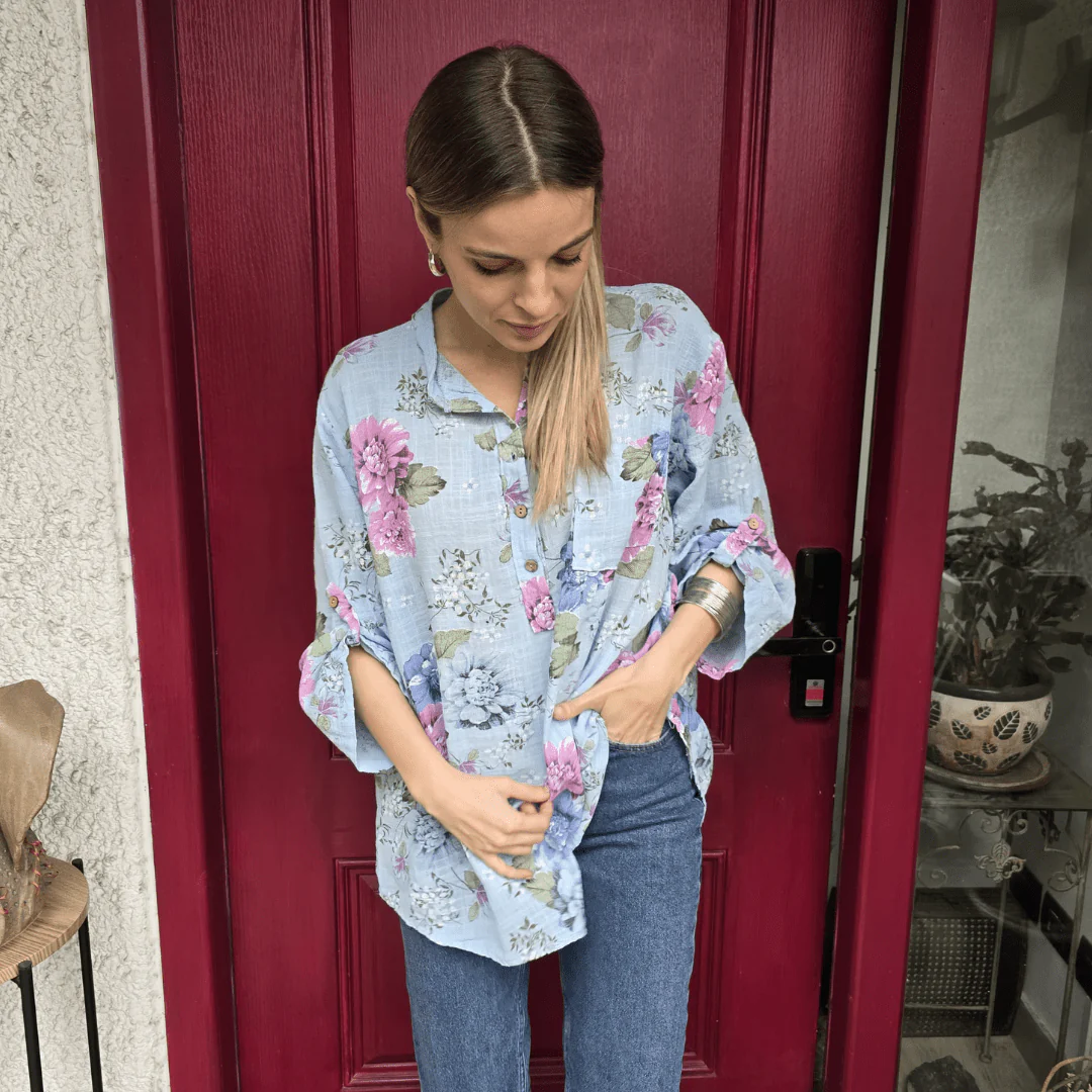 Cotton Three Quarter Sleeves Floral Printed Shirt