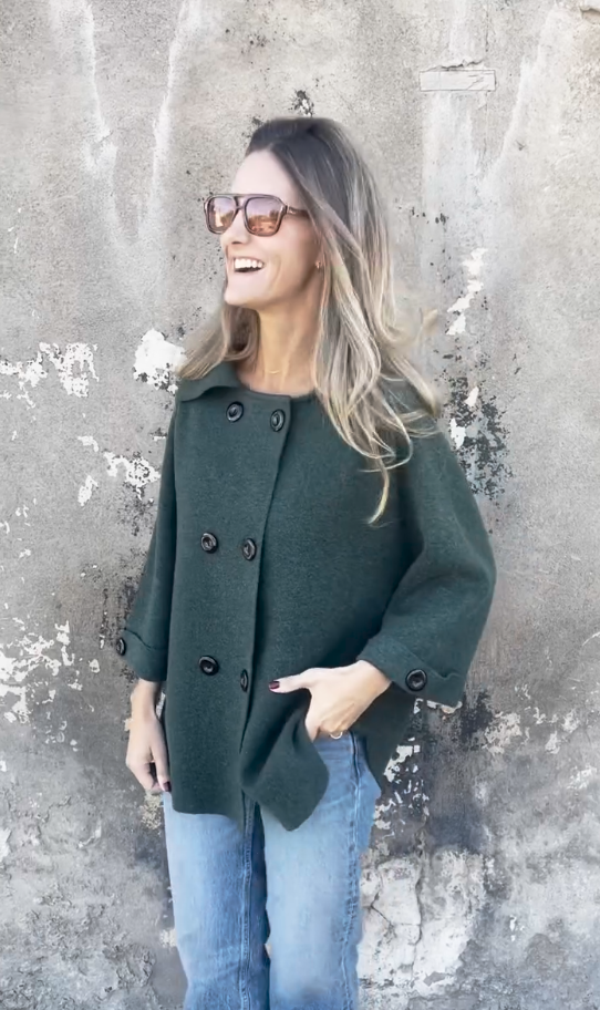 Loose casual double-breasted cashmere wool coat