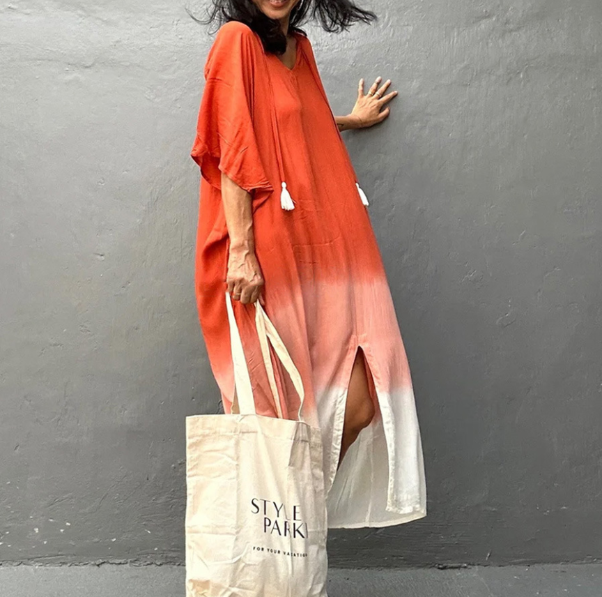 Gradient Color Beach Smock Fringe Cardigan Dress