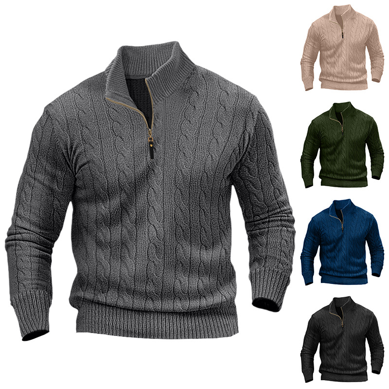 Men's long-sleeved cable knit sweater