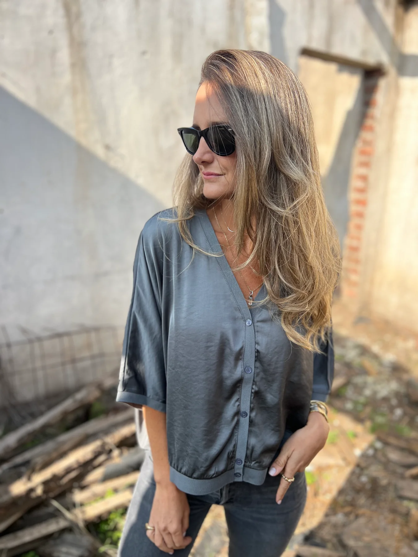 Silk 3/4 Half Lantern Sleeve Vest