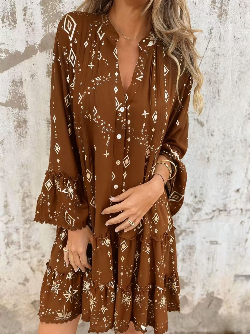 Limited Time Discount 🔥New Hot Stamping Lace Trumpet Sleeve Hollow Dress