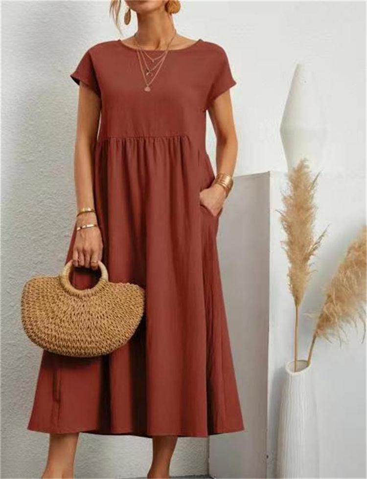 Solid Color Sleeveless Loose Cotton and linen Pocket Dress