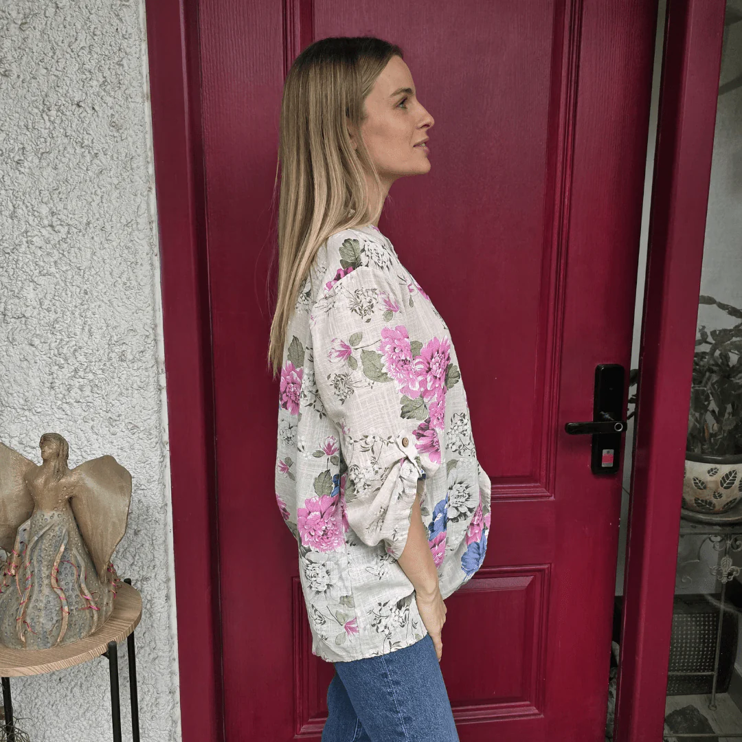 Cotton Three Quarter Sleeves Floral Printed Shirt