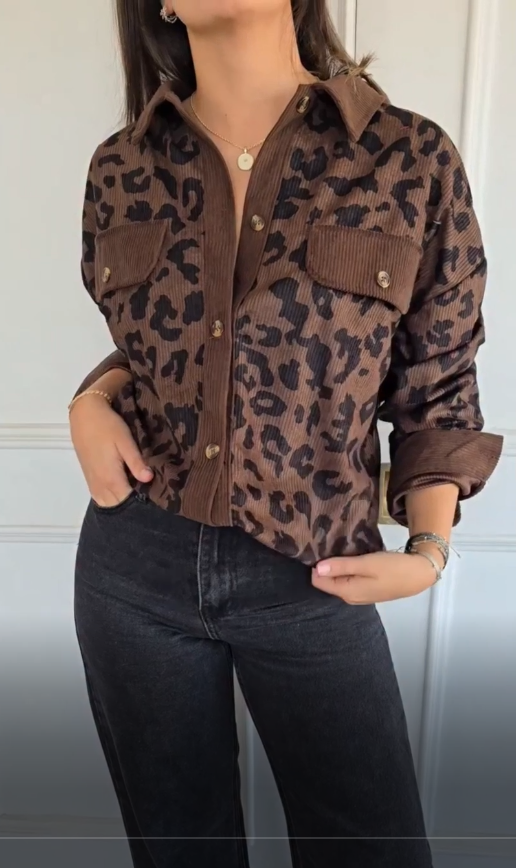 loose leopard-print corduroy jacket