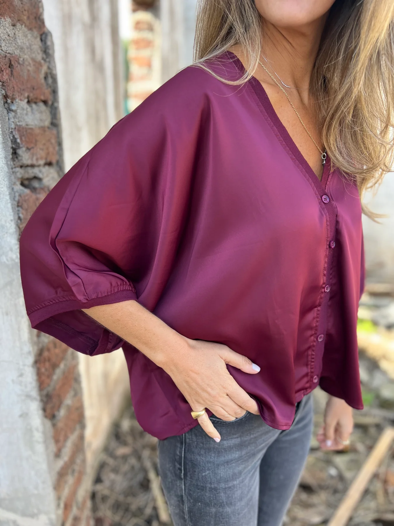 Silk 3/4 Half Lantern Sleeve Vest