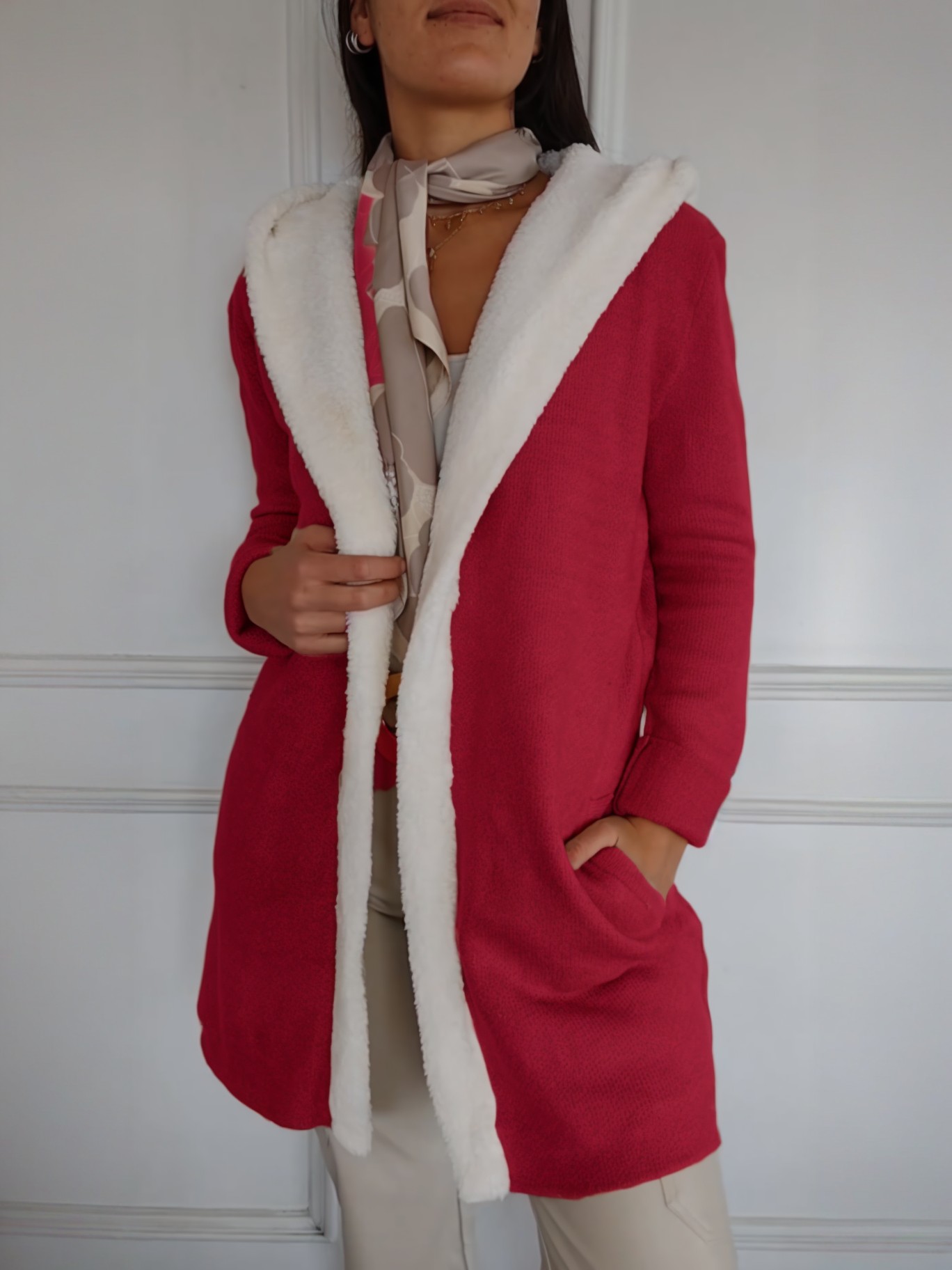 Women's Long Sleeve Hooded Fuzzy Casual Sweater Coat With Pockets