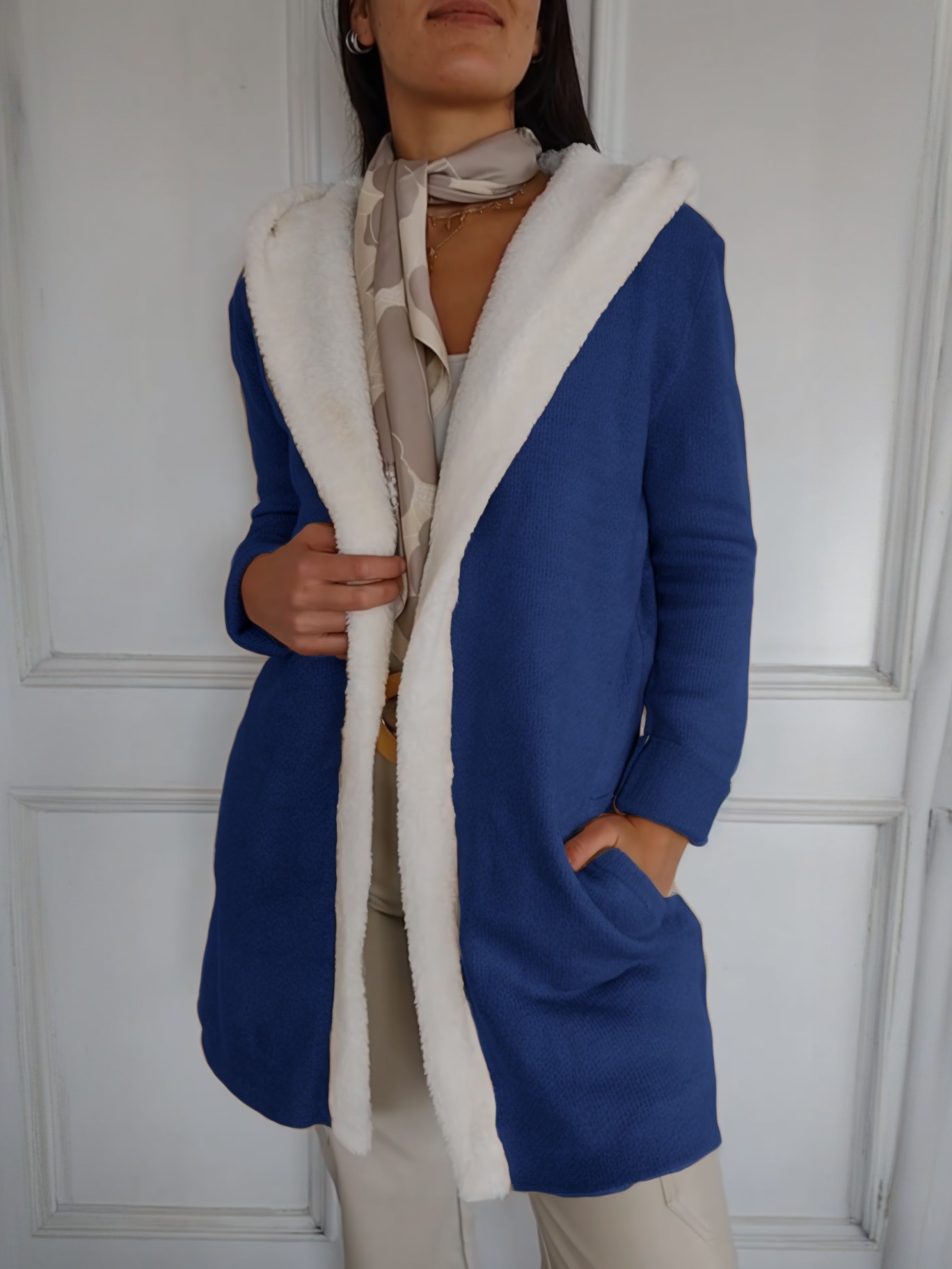 Women's Long Sleeve Hooded Fuzzy Casual Sweater Coat With Pockets