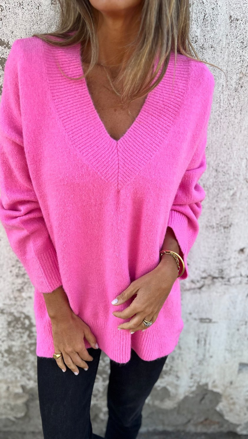 Solid Color V-neck Long Sleeves Thick Sweater 