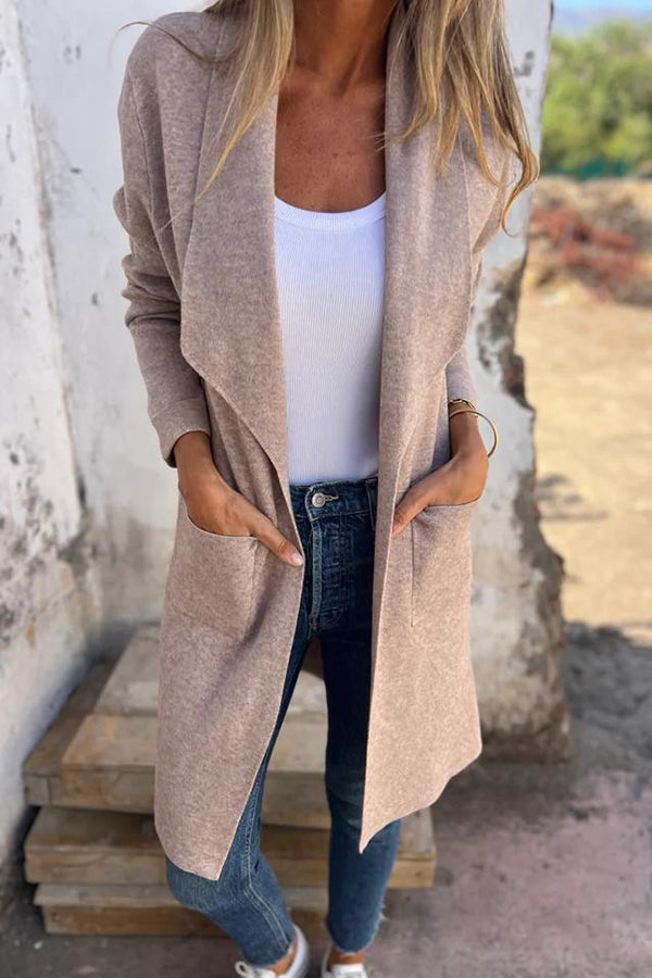 2024 Ladies Lapel Mid-Length Knitted Cardigan Jacket