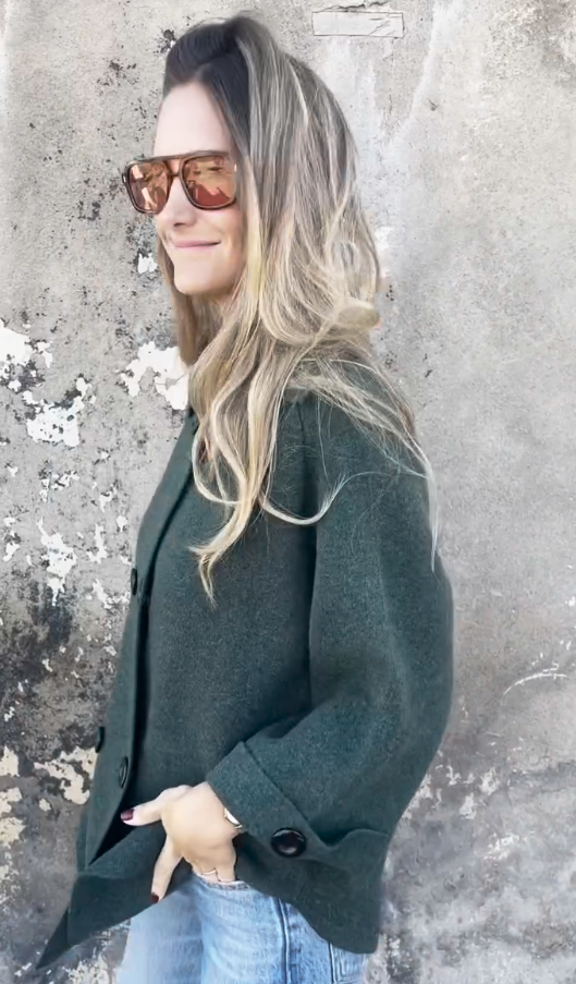 Loose casual double-breasted cashmere wool coat