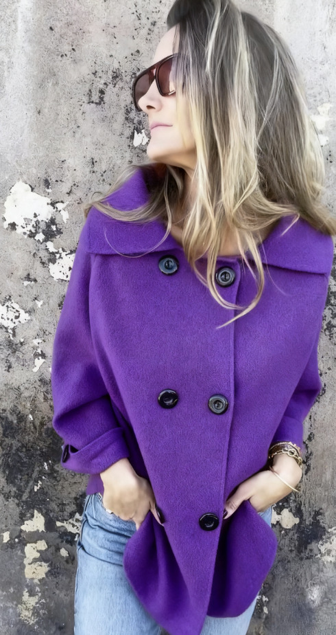 Loose casual double-breasted cashmere wool coat