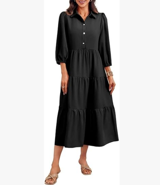 Casual V-neck three-quarter sleeve button dress