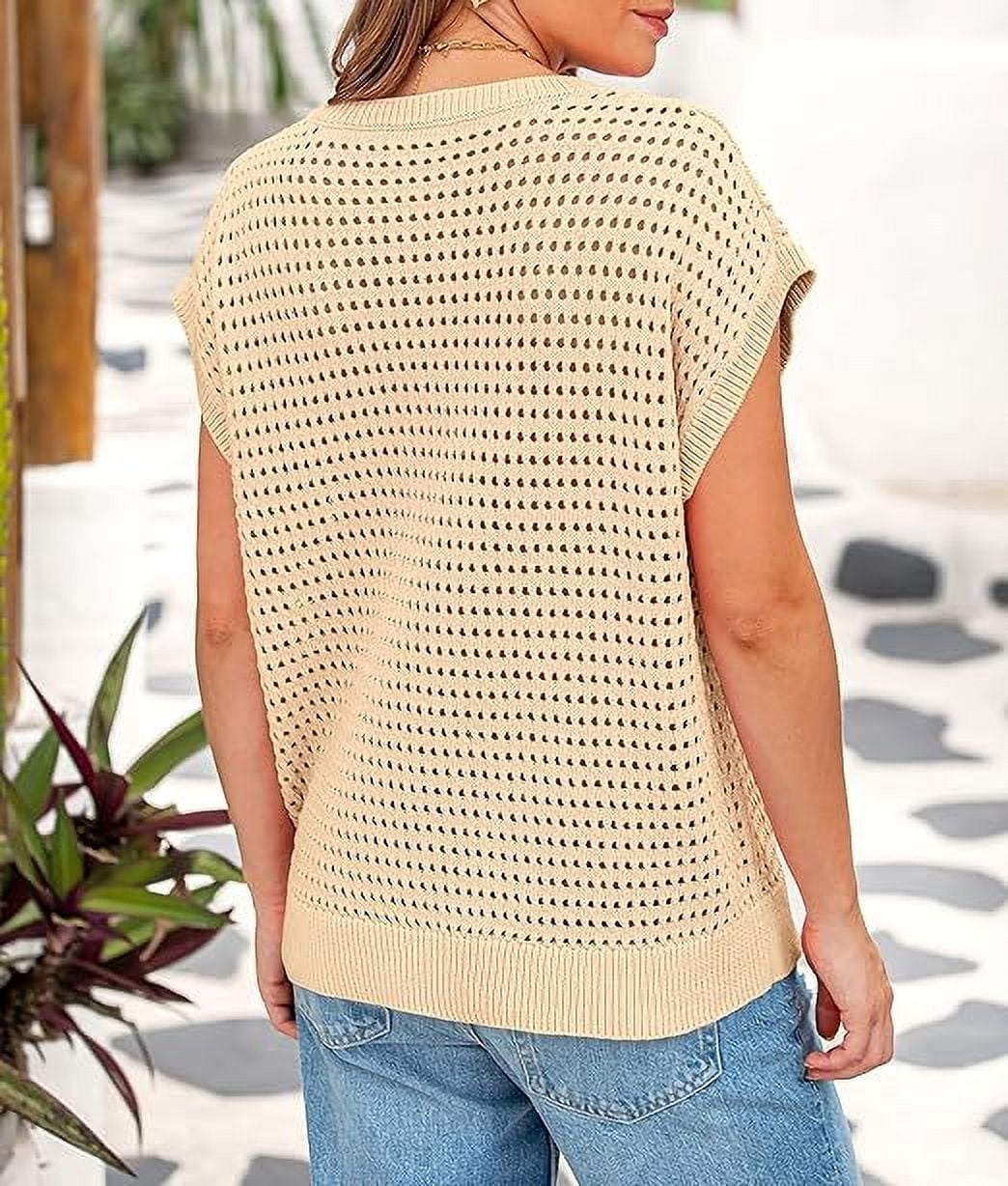 Women's Crochet Sweater Pullover Cute Crew Neck Beach Cover-up