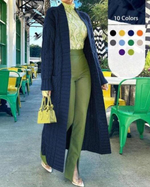 2025🔥 Women's Solid Color Drop Shoulder Pocket Cable Knit Cardigan