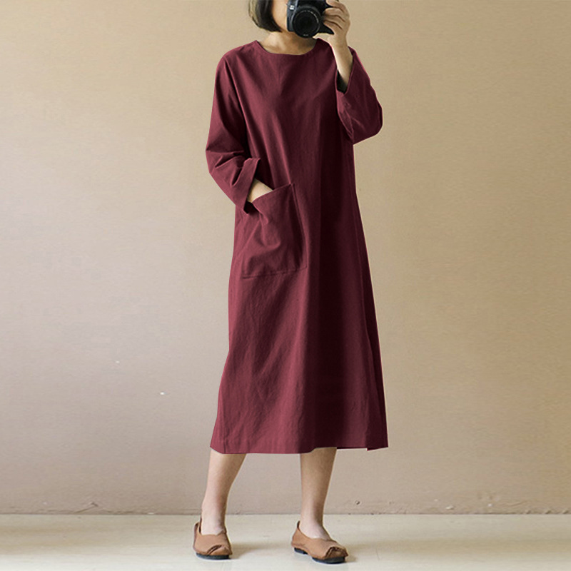 2026 Retro Mid-Length Cotton Linen Dress