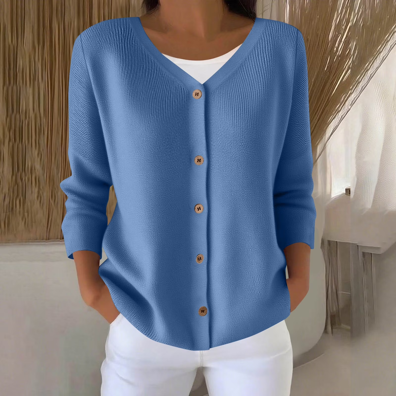 2025 Casual loose solid color knitted button cardigan cashmere sweater