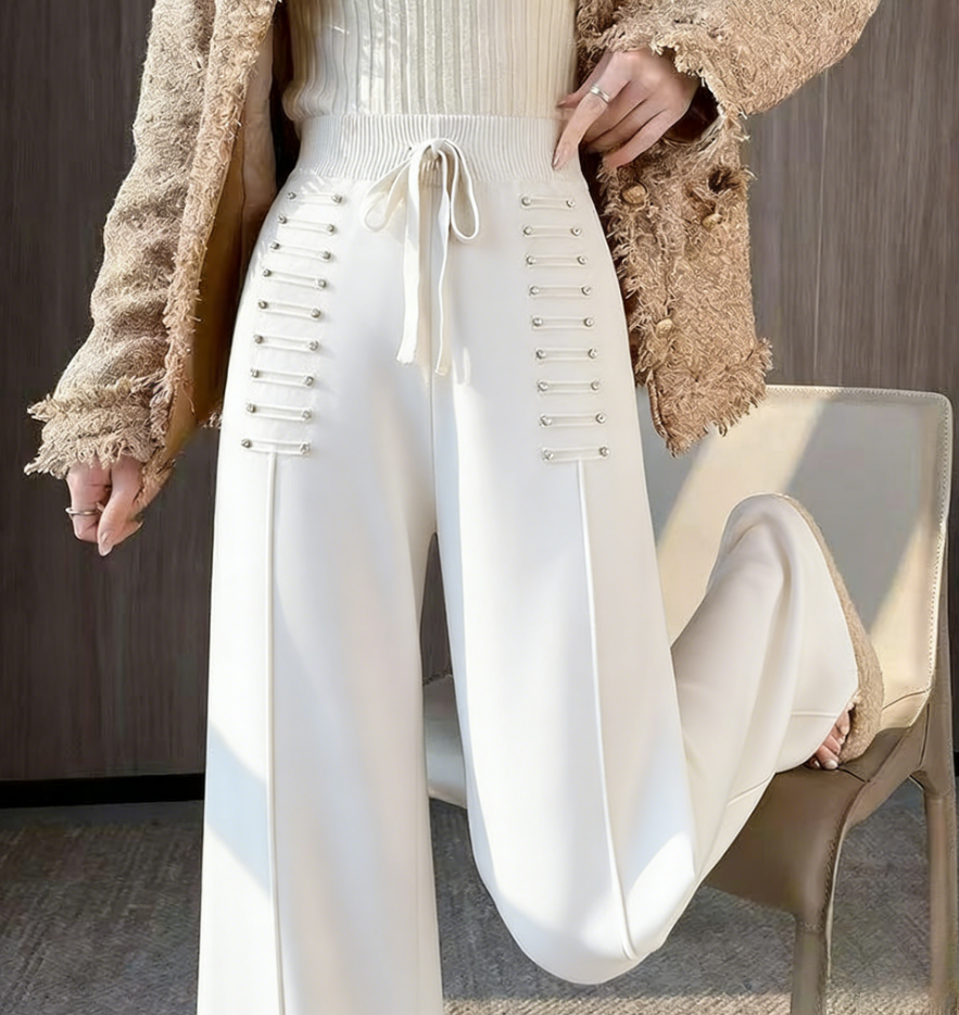 2025 New Rhinestone Hand-knitted Elegant Straight Leg Pants