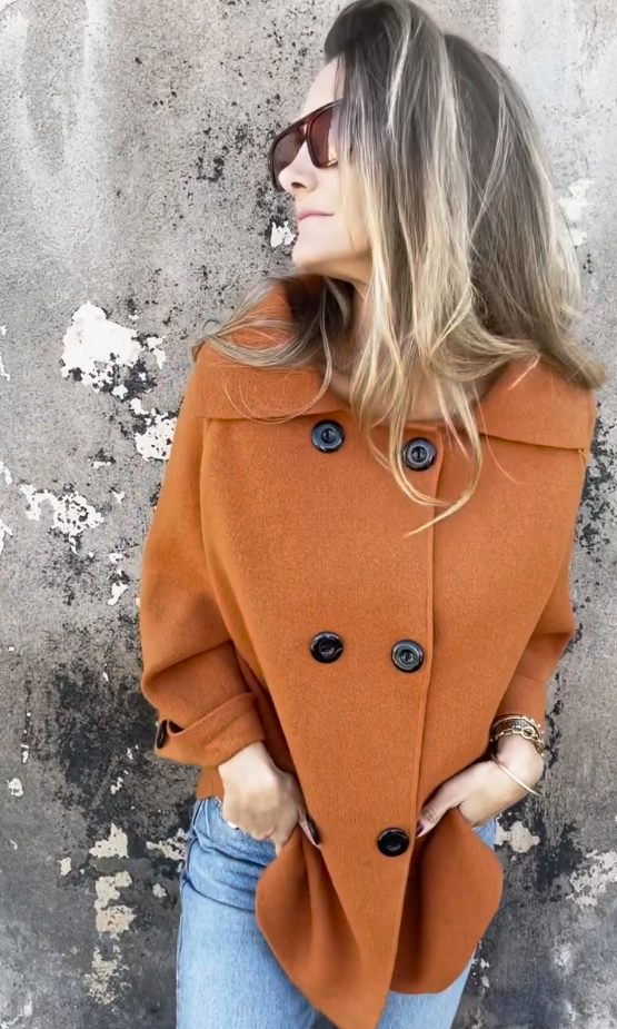 Loose casual double-breasted cashmere wool coat
