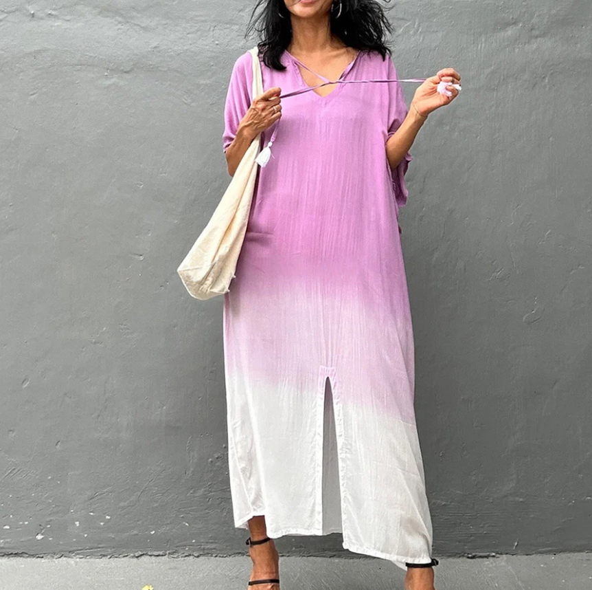 Gradient Color Beach Smock Fringe Cardigan Dress