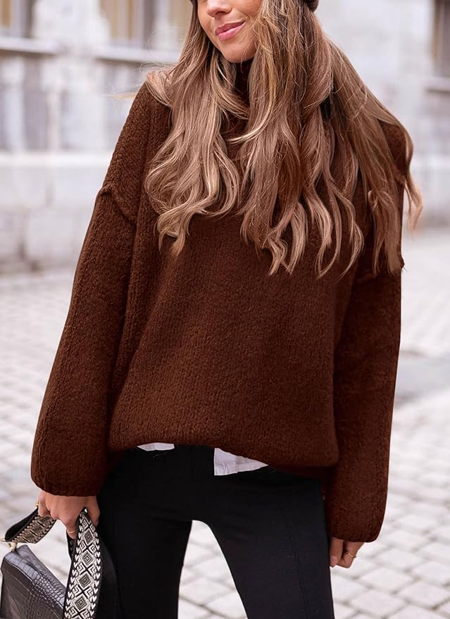 2024 Women's  Fall Knit Sweater Casual Long Sleeve Turtleneck Loose Chunky Pullover Tops