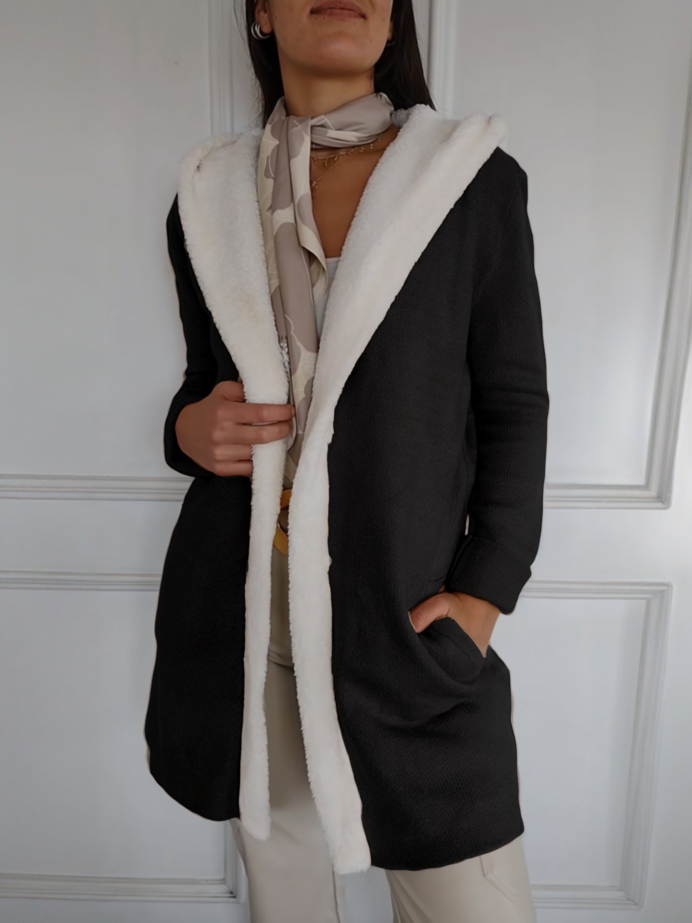 Women's Long Sleeve Hooded Fuzzy Casual Sweater Coat With Pockets