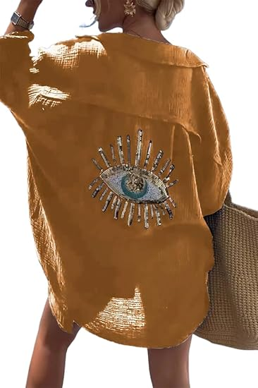 Loose-fitting linen sequined beach shirt