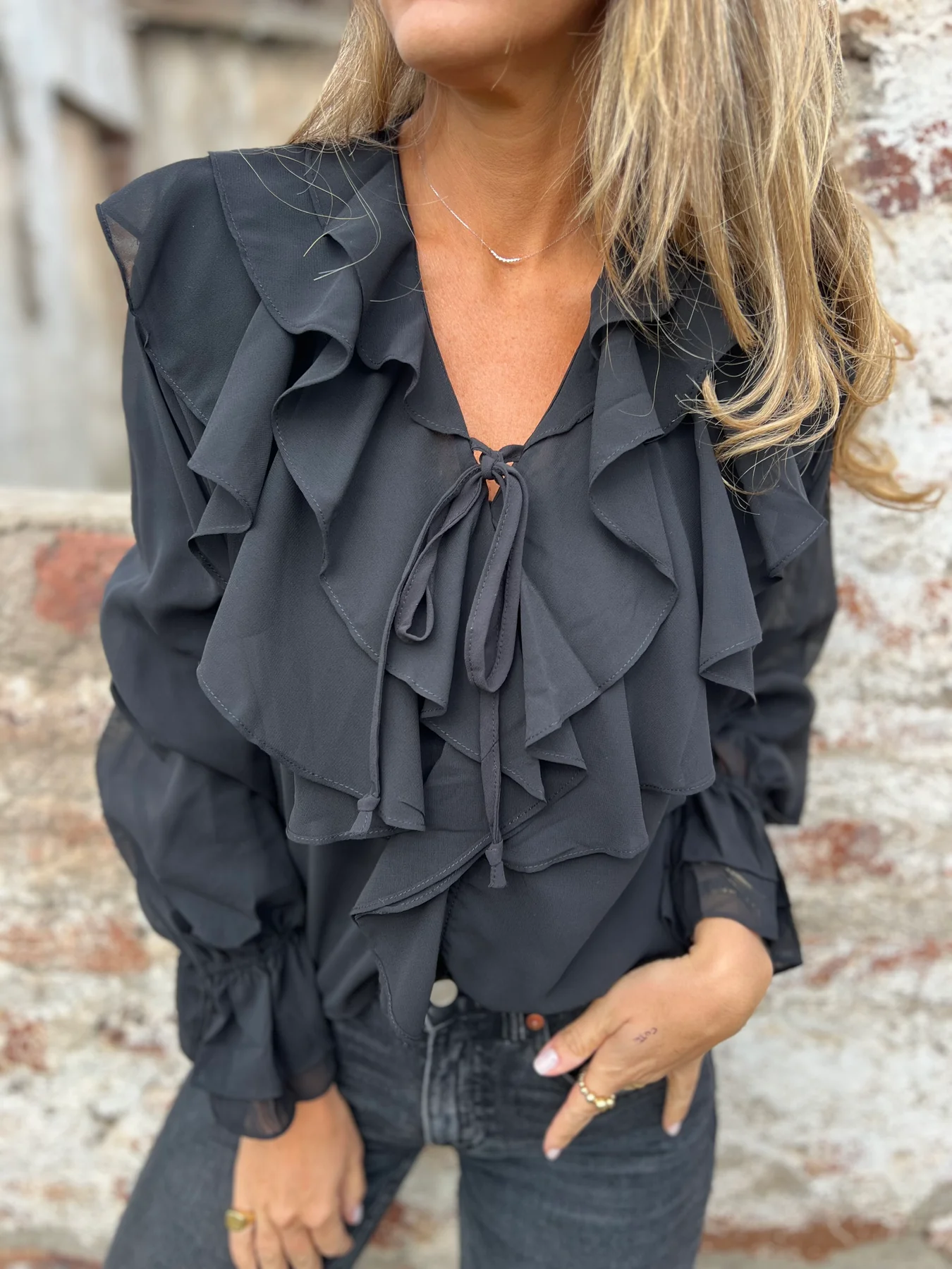 Casual Puff Sleeve Chiffon Shirt